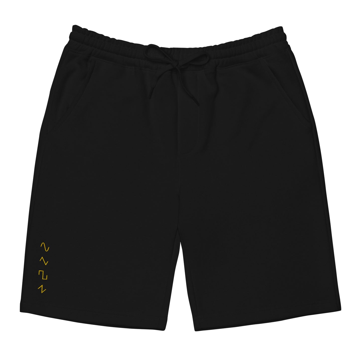 Dezolent Basic Shapes Black Fleece Shorts Front Mockup: Sine Wave, Triangle Wave, Square Wave, Sawtooth Wave