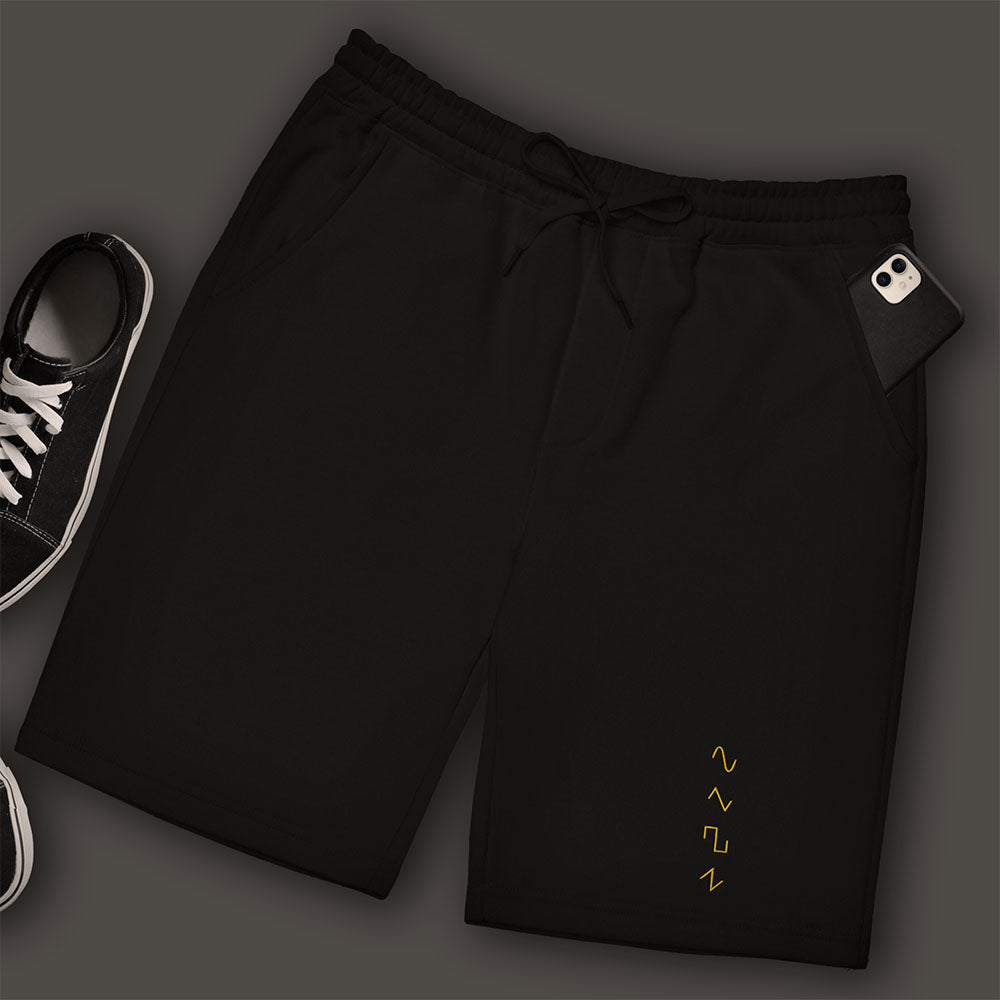 Dezolent Basic Shapes Black Fleece Shorts with iPhone and Converse Shoes: Sine Wave, Triangle Wave, Square Wave, Sawtooth Wave