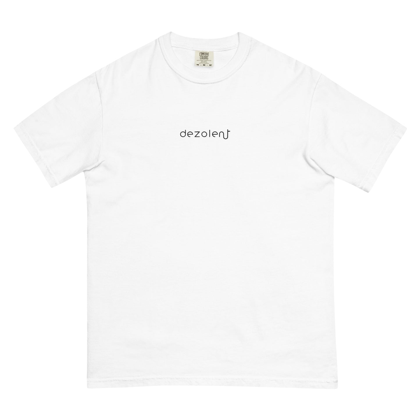 Dezolent Signature White Heavyweight Garment Dyed Comfort Colors Tee Shirt Front View