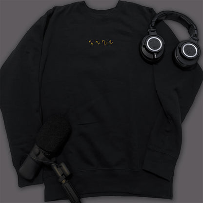 Basic Shapes Black Crewneck Sweatshirt by Dezolent with Audio-Technica Headphones and Shure SM7B Microphone: Sine Wave, Triangle Wave, Square Wave, Sawtooth Wave