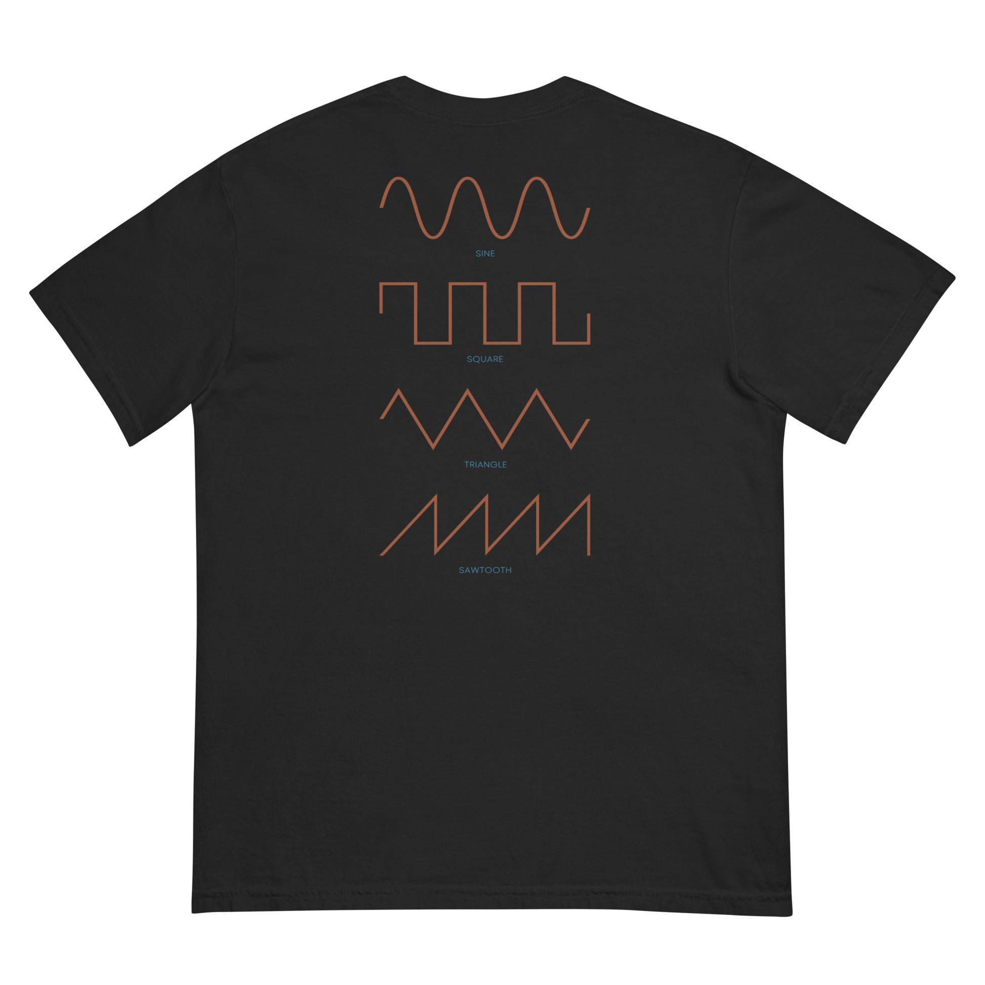 Dezolent Basic Black Comfort Colors Garment Dyed Heavyweight T-Shirt Back Mockup: Sine Wave, Triangle Wave, Square Wave, Sawtooth Wave