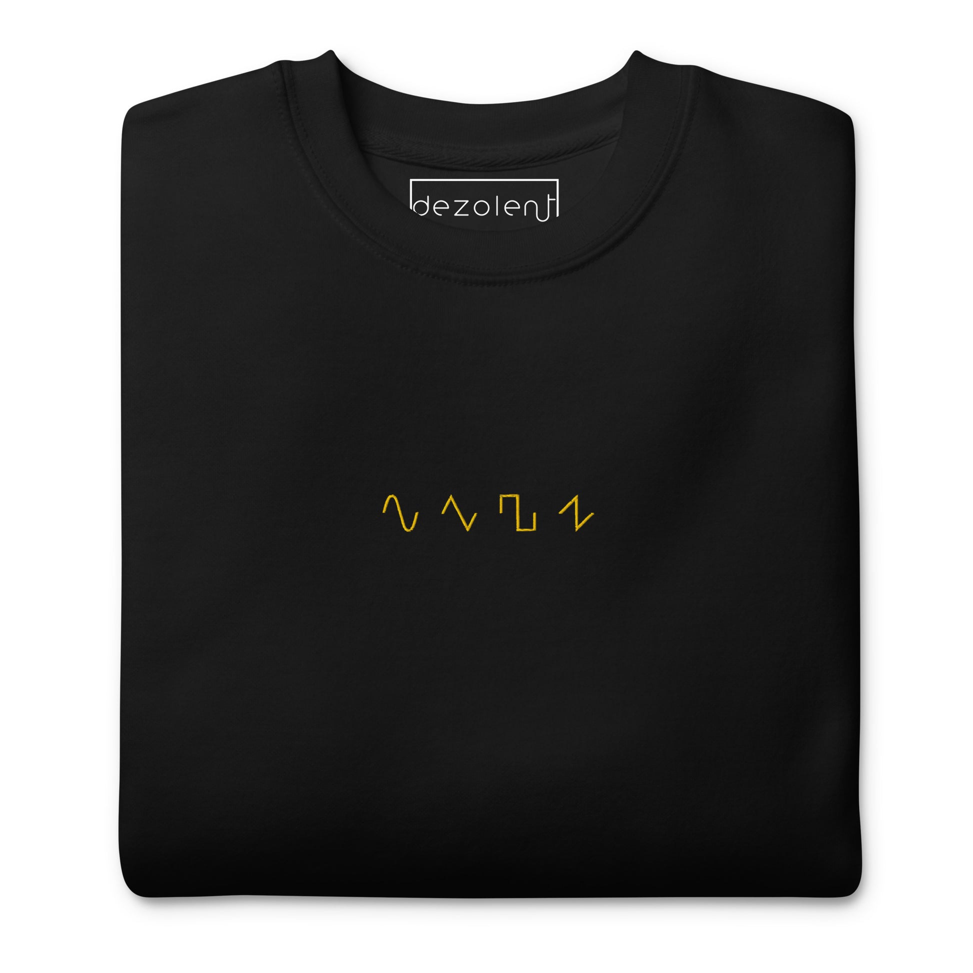Basic Shapes Black Crewneck Sweatshirt by Dezolent Close Up View: Sine Wave, Triangle Wave, Square Wave, Sawtooth Wave
