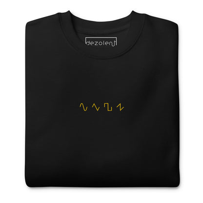 Basic Shapes Black Crewneck Sweatshirt by Dezolent Close Up View: Sine Wave, Triangle Wave, Square Wave, Sawtooth Wave