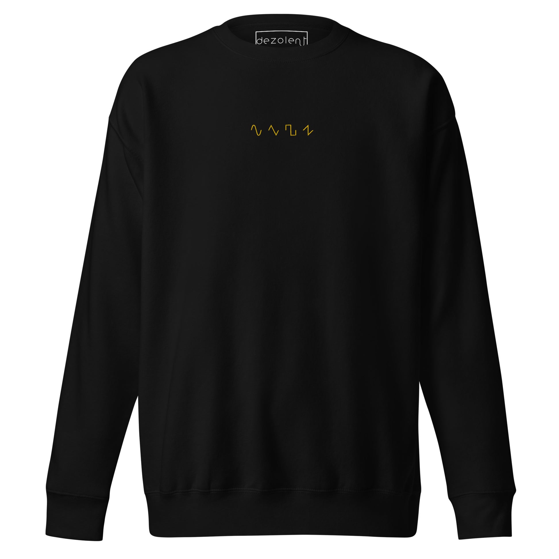 Basic Shapes Black Crewneck Sweatshirt by Dezolent Front View: Sine Wave, Triangle Wave, Square Wave, Sawtooth Wave