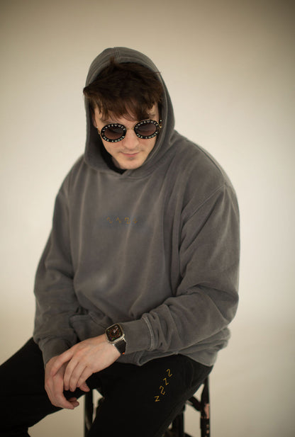 Dezolent Basic Shapes Black Jogger Sweatpants and Pigment Dyed Hoodie Model Photo: Sine Wave, Triangle Wave, Square Wave, Sawtooth Wave