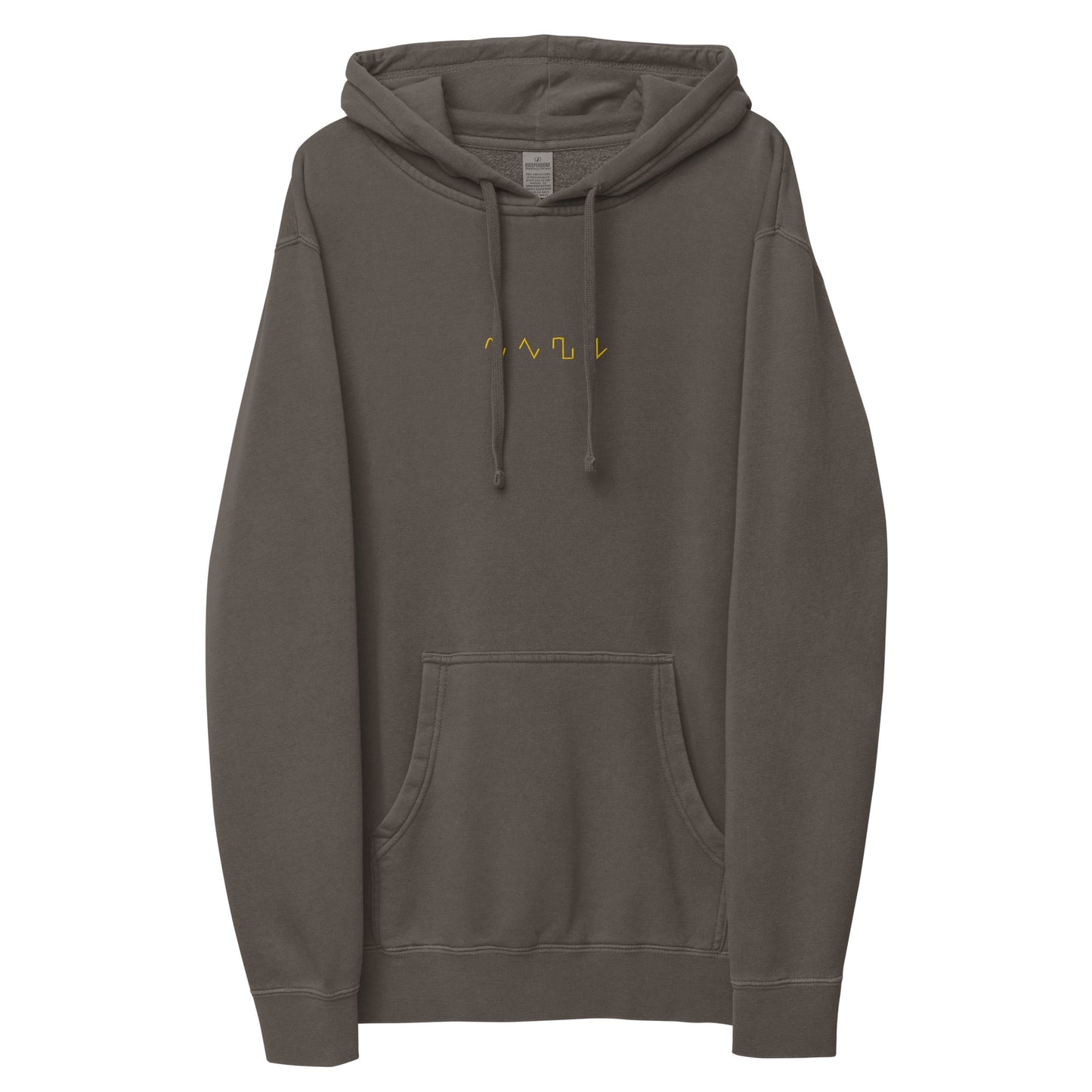 Dezolent Basic Shapes Black Pigment Dyed Hoodie Front Mockup: Sine wave, Triange Wave, Square Wave, Sawtooth Wave