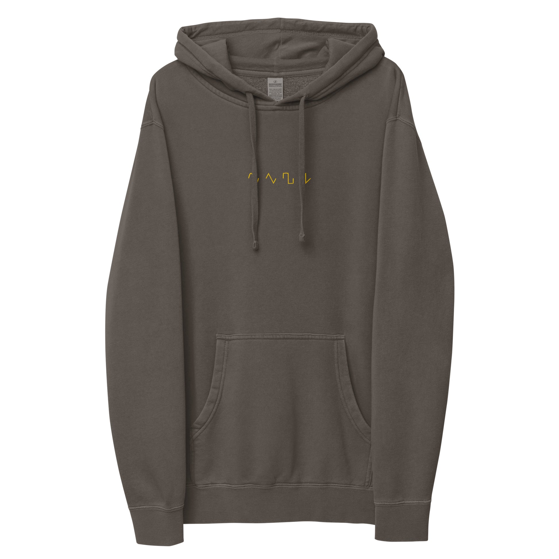Dezolent Basic Shapes Black Pigment Dyed Hoodie Front Mockup: Sine wave, Triange Wave, Square Wave, Sawtooth Wave