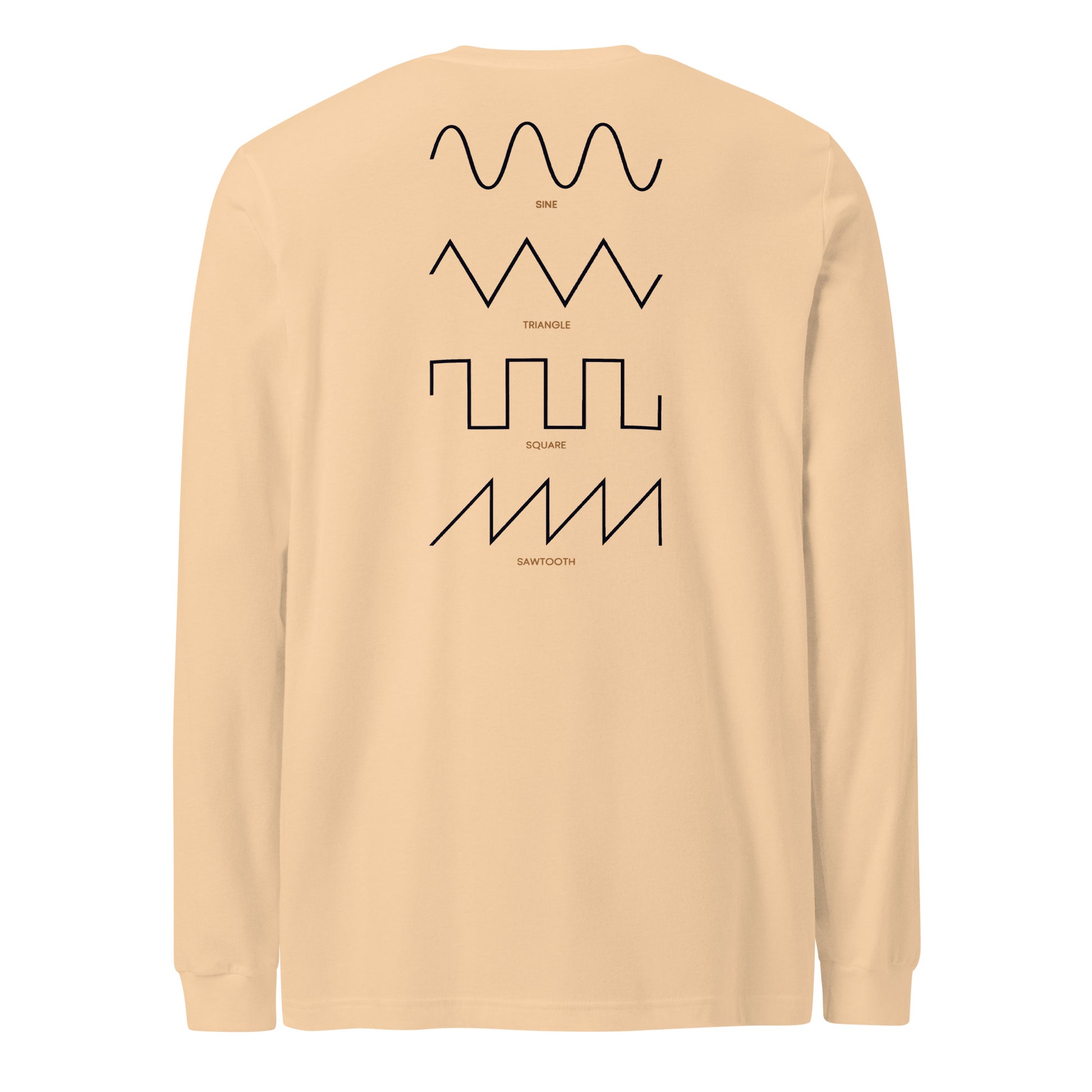 Dezolent Basic Shapes Creme Sand Dune Long Sleeve T-Shirt Back Mockup: Sine Wave, Triangle Wave, Square Wave, Sawtooth Wave