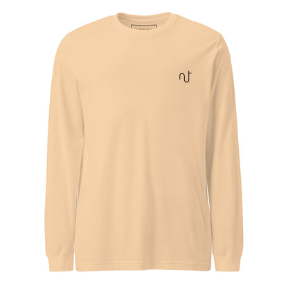 Dezolent Basic Shapes Creme Sand Dune Long Sleeve T-Shirt Front Mockup: Sine Wave, Triangle Wave, Square Wave, Sawtooth Wave
