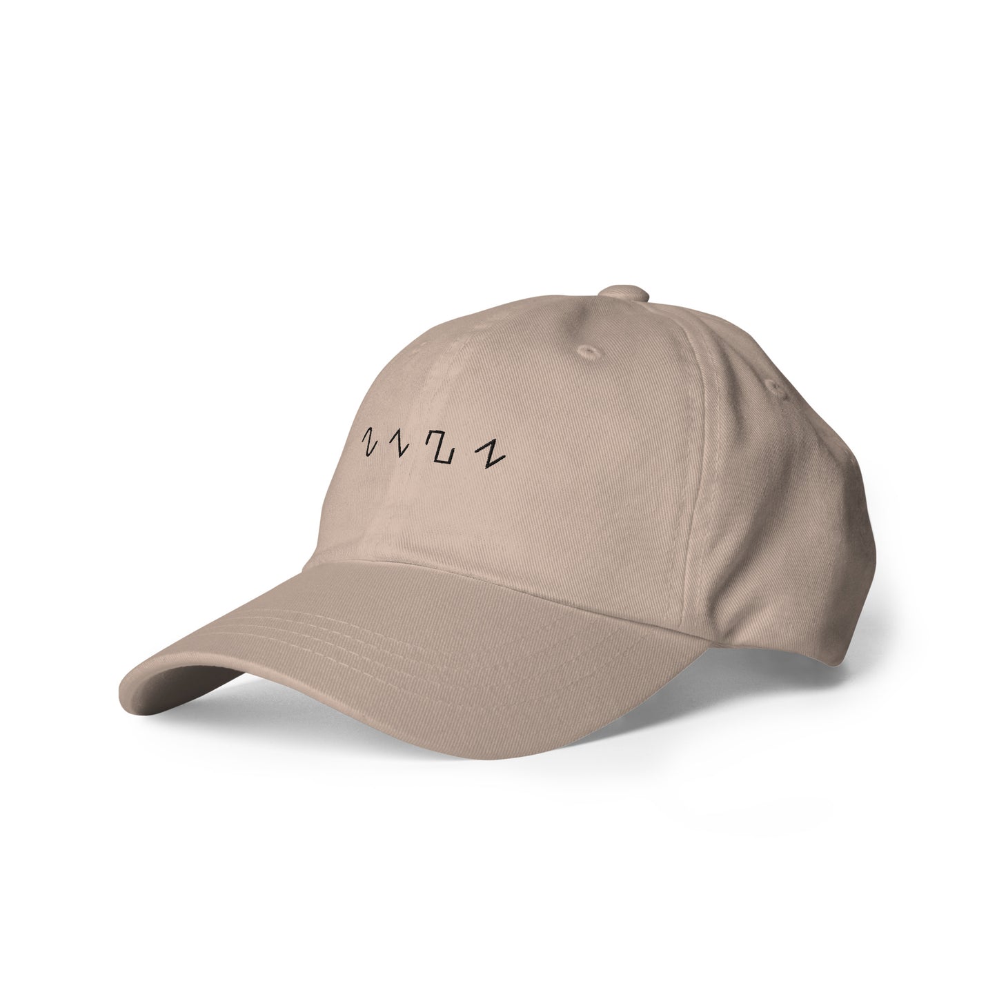 Dezolent Basic Shapes Tan Khaki Dad Hat Side View Mockup: Sine Wave, Triangle Wave, Square Wave, Sawtooth Wave