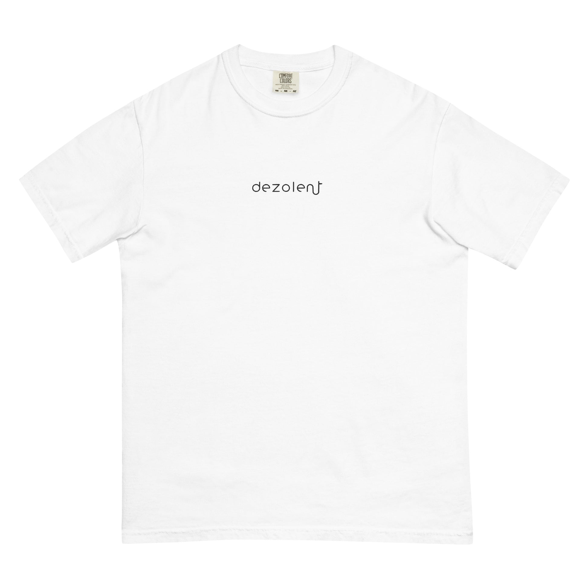 Dezolent Signature White Heavyweight Garment Dyed Comfort Colors Tee Shirt Front View