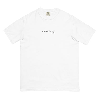 Dezolent Signature White Heavyweight Garment Dyed Comfort Colors Tee Shirt Front View